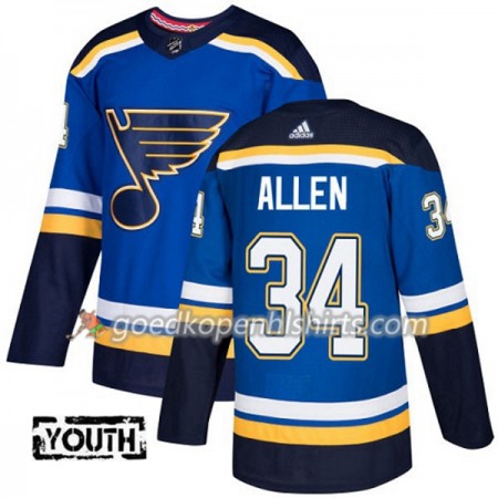 St. Louis Blues Jake Allen 34 Adidas 2017-2018 Blauw Authentic Shirt - Kinderen